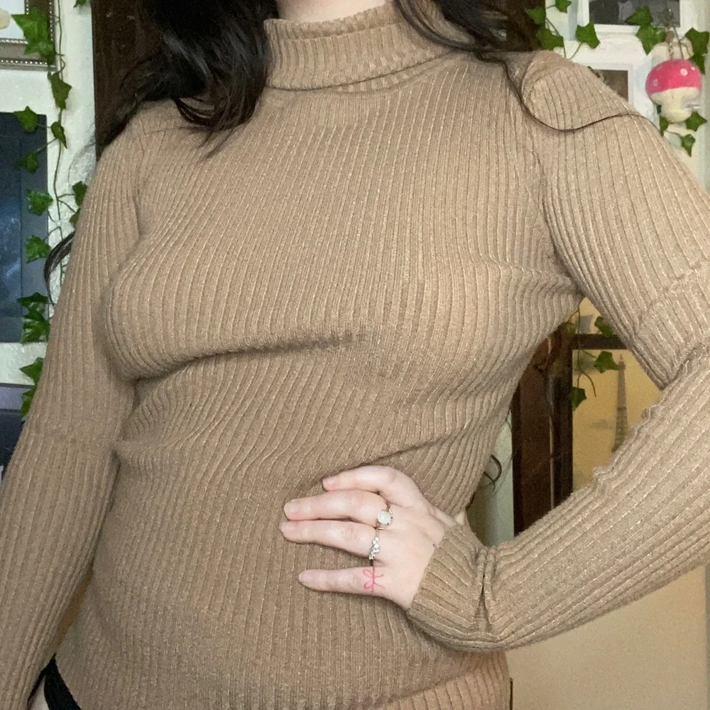 Forever 21 Ribbed Cozy Light Chestnut Brown Soft Fairy Grunge Winter Turtleneck - Picture 3 of 6